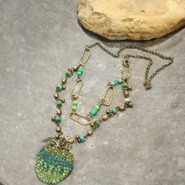 A Green Apple A Day Layered Rhinestone Necklace